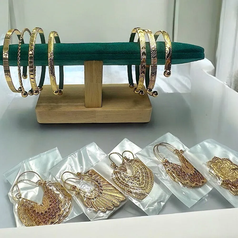 4-piece Random Jewelry Lot l 2 Bracelets & 1 Pair Earrings l Gold in Color l New